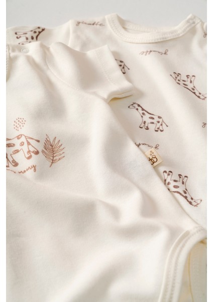 %100 Organik Pamuk Sevimli Zürafa 2'li Bebek Body Set