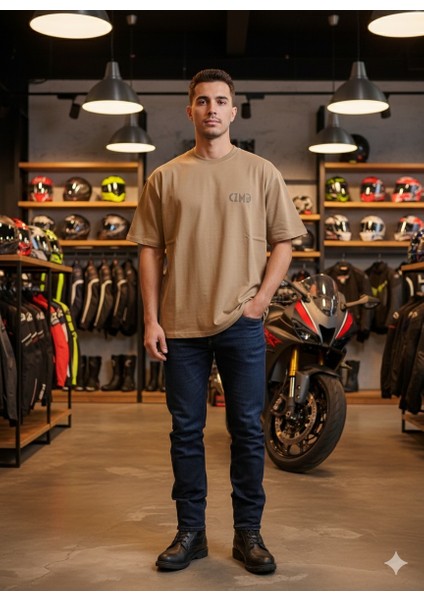 Skull Baskılı Camel Oversize Tişört