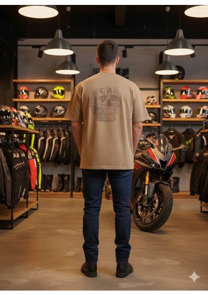 Skull Baskılı Camel Oversize Tişört fiyatları