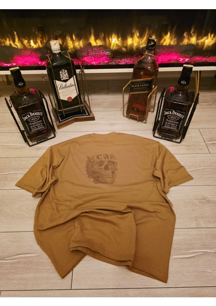 Skull Baskılı Camel Oversize Tişört indirimleri