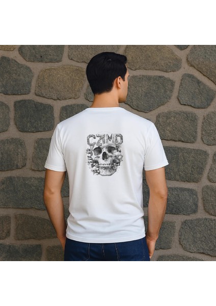 Skull Baskılı Beyaz Tişört fiyatları