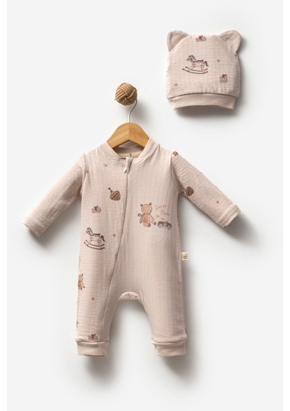 %100 Organi̇k Pamuk Sürücü Ayi Fermuarli Uni̇sex Bebek Tulum