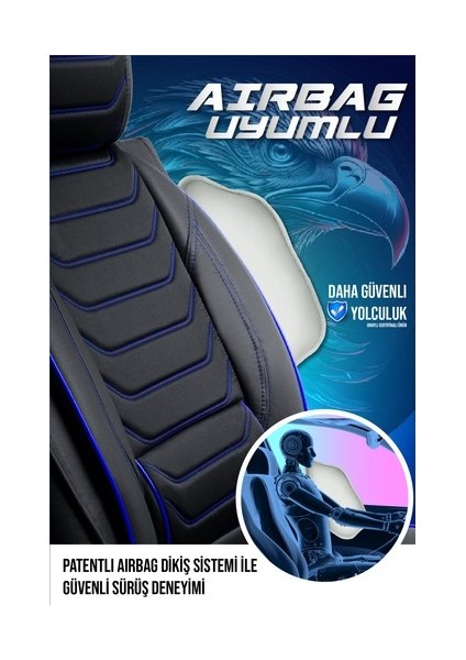 Aldysm Chevrolet Kalos Uyumlu Lüx Deri Oto Koltuk Kılıfı Ön Arka Takım Sports Model Siyah Mavi fırsatları