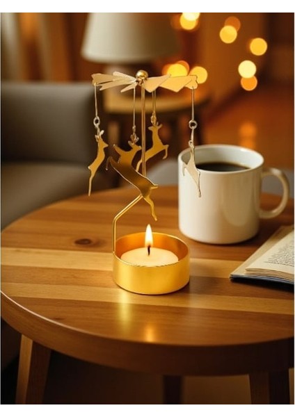 Dekoratif Metal Isı ile Dönen Geyik ve Yavrusu Tasarımlı Mumluk fiyatları