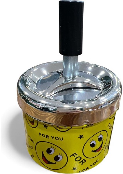 Baskılı Metal Döner Kapaklı Kül Tablası – Çap 7,5cm / Kokusuz modelleri