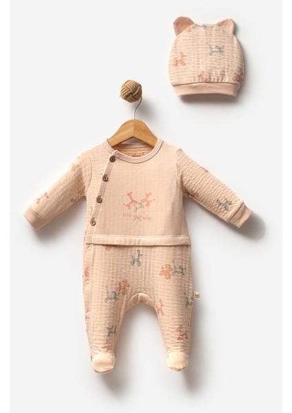 %100 Organik Pamuk Bırth Party Kız Bebek Düğmeli Tulum