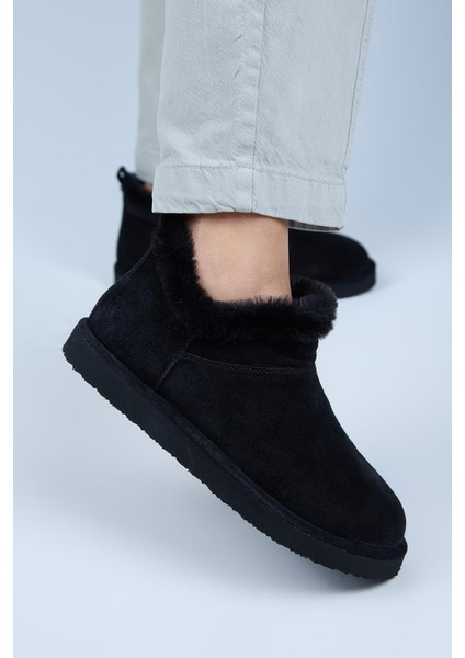 Cora Kadın Hakiki Deri Kürk Detaylı Mini Siyah Bot