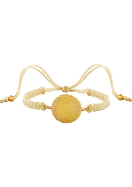 22 Ayar Yeni Yarım Altın Krem Renkli Ipli Bileklik modelleri