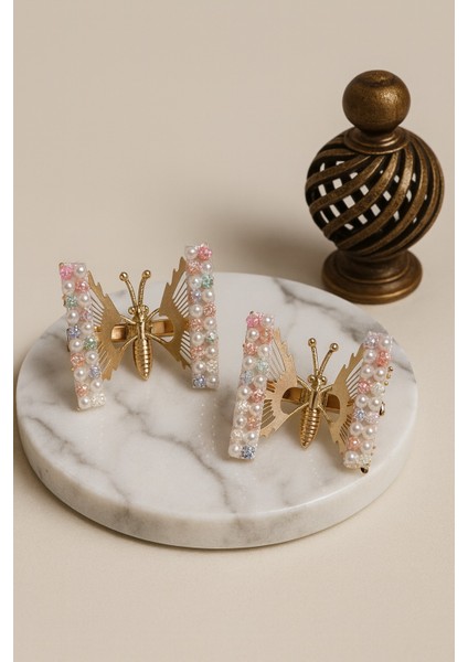 Renkli Inci ve Taş Işlemeli Oynar Kanatlı Kadın Pens Toka