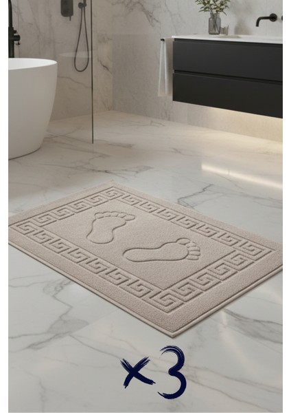 3'lü Ayak Izli Bukle Ayak Havlusu Seti 250 Gram - Paspas Banyo Seti (3 Adet)