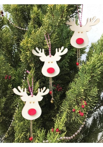 3'lü Ahşap Geyik Kafası Yılbaşı Süsü, Renkli ve Şık Dekorasyon Parçası fiyatları