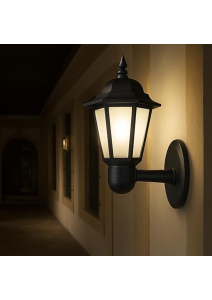 Klas 42 cm Bahçe Duvar Apliği | E27 Duylu Dış Mekan Yol Aydınlatma Lambası | IP54 Su Geçirmez Siyah Duvar Tipi Bahçe Armatürü (Ampul Hariç)