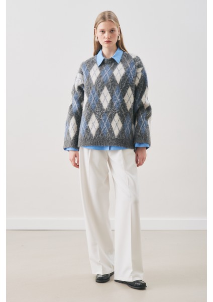 Baklava Desenli Triko Kazak Antrasit