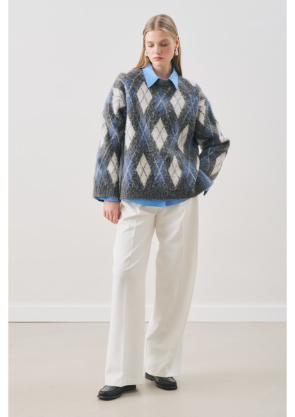 Baklava Desenli Triko Kazak Antrasit fiyatları