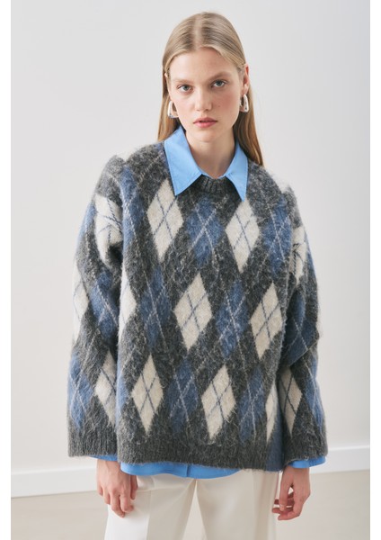 Baklava Desenli Triko Kazak Antrasit fırsatları