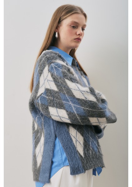 Baklava Desenli Triko Kazak Antrasit indirimleri