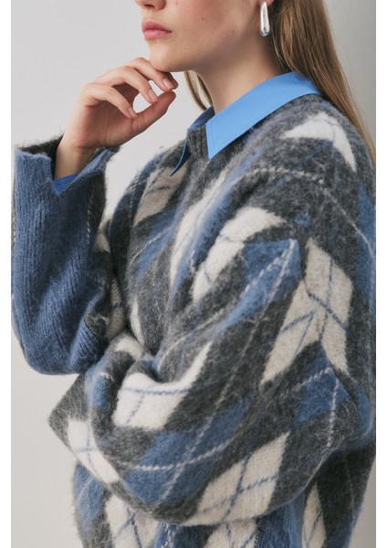 Baklava Desenli Triko Kazak Antrasit