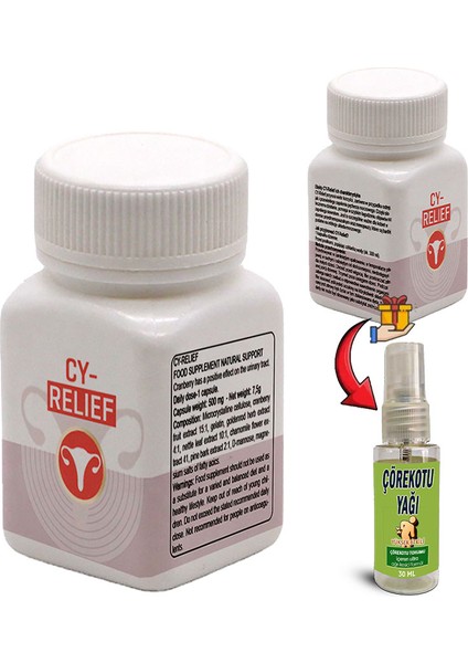 Cy-Relief 2 Kutu Amerikan Kızılcığı Ebegümeci Adaçayı C Vitamini Esktarlarıyla Erkeğe Özel Destekleme + Çörek Otu Masaj Yağı 30 ml