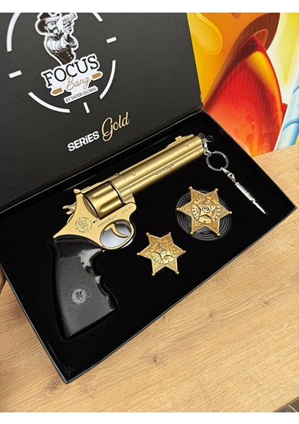 Gold Metal Kovboy Şerif 25CM Mantar Kapsül Atan Tabanca Kemer+Anahtarlık+Şerif Rozeti+Full Set modelleri