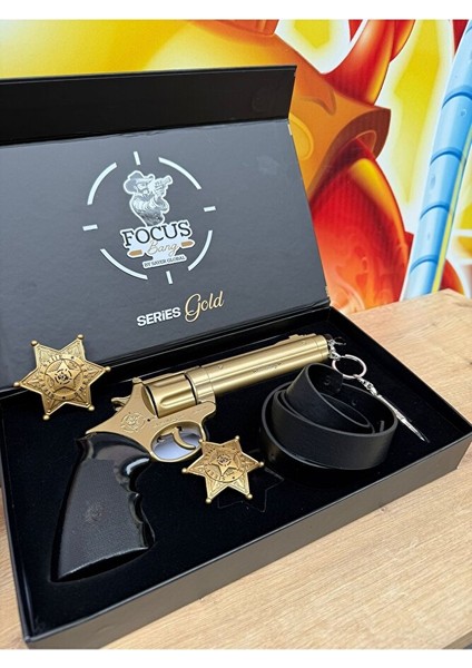Gold Metal Kovboy Şerif 25CM Mantar Kapsül Atan Tabanca Kemer+Anahtarlık+Şerif Rozeti+Full Set fırsatları