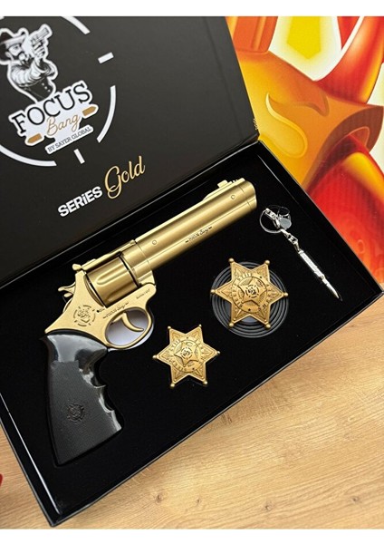 Gold Metal Kovboy Şerif 25CM Mantar Kapsül Atan Tabanca Kemer+Anahtarlık+Şerif Rozeti+Full Set indirimleri