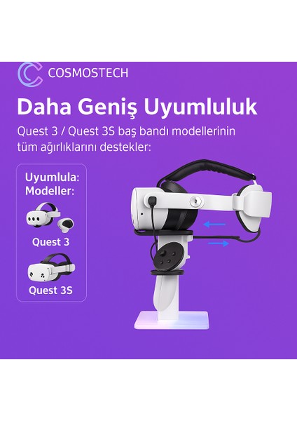 Vr Stand Şarj Dock – Quest 3s / Quest 3 / Quest 2 Uyumlu Rgb Işıklı Vr Başlık Aparatı & Stabil Tutucu Stand fiyatları