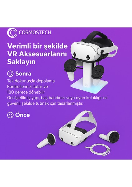 Vr Stand Şarj Dock – Quest 3s / Quest 3 / Quest 2 Uyumlu Rgb Işıklı Vr Başlık Aparatı & Stabil Tutucu Stand modelleri
