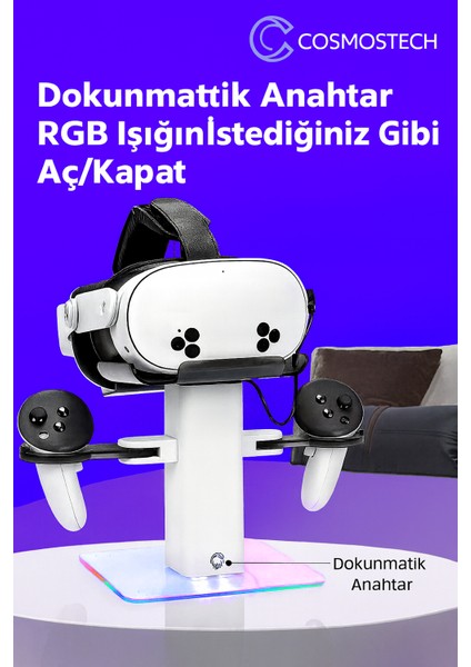Vr Stand Şarj Dock – Quest 3s / Quest 3 / Quest 2 Uyumlu Rgb Işıklı Vr Başlık Aparatı & Stabil Tutucu Stand indirimleri