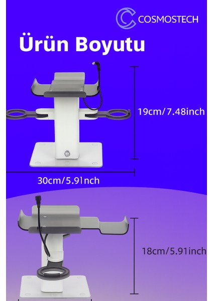 Vr Stand Şarj Dock – Quest 3s / Quest 3 / Quest 2 Uyumlu Rgb Işıklı Vr Başlık Aparatı & Stabil Tutucu Stand