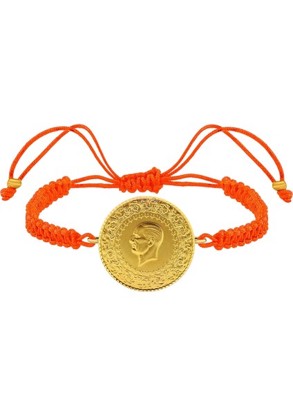 22 Ayar Yeni Tam Altın Turuncu Renkli Ipli Bileklik modelleri