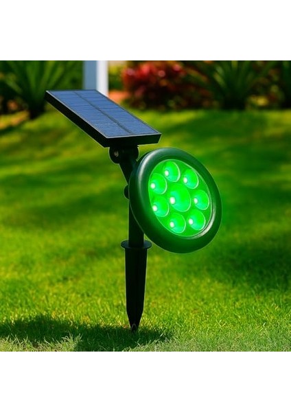 18W Solar Bahçe Aydınlatma Lambası - 9 LED Yeşil Işık, 200 Lümen, IP65 Su Geçirmez, Güneş Enerjili Kazıklı Veya Duvar Montajlı Çim Armatürü