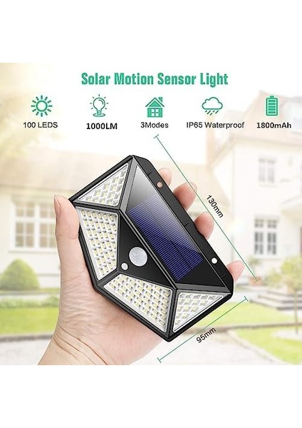2 Adet Solar Bahçe Aydınlatması - 100 LED Süper Parlak | Güneş Enerjili, 3 Modlu, IP65 Su Geçirmez, Hareket Sensörlü, 270° Geniş Açı, 2200 Mah Batarya fiyatları
