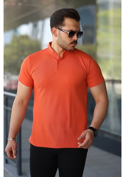 Erkek Hakim Yaka Dokuma Pamuklu Kumaş Kısa Kollu Tişört