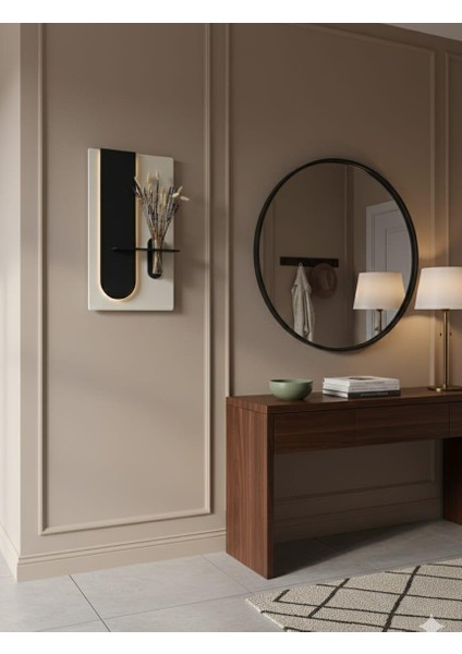 Okaliptus Ahşap Pilli Ledli Iskandinav Tarzı Salon Duvar Rafı Modern Çiçeklik 40 x 75 cm