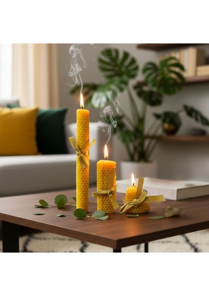 4324 El Yapımı 3'lü Set Doğal Balmumu - 20 cm / 9 cm / 5 cm