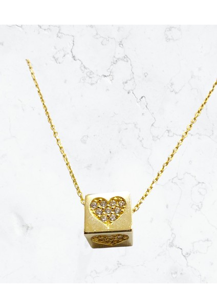 Kalpli Zirkon Taşlı Küp 14 Ayar Altın Kolye