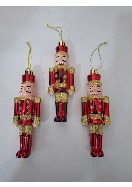 Yılbaşı Süsü Kurşun Asker Seti, Kırmızı, 3'lü, Şık ve Eğlenceli Dekorasyon Takımı