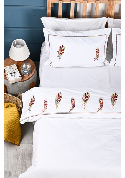 Yaprak Nakışlı %100 Pamuk Nevresim Takımı