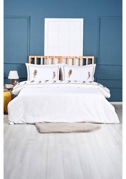 Yaprak Nakışlı %100 Pamuk Nevresim Takımı