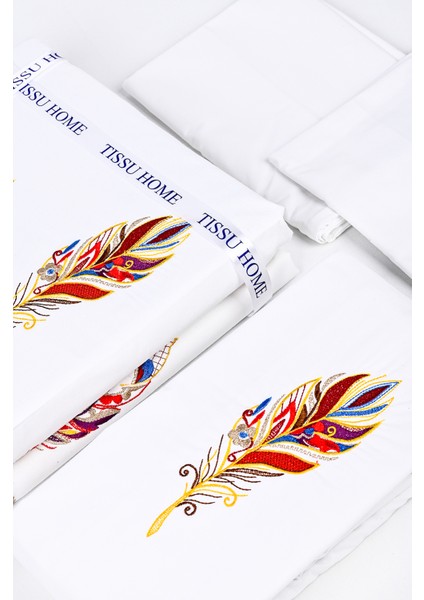 Yaprak Nakışlı %100 Pamuk Nevresim Takımı