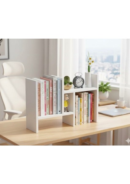 Masaüstü Kitaplık Beyaz Ahşap Düzenleyici Raf