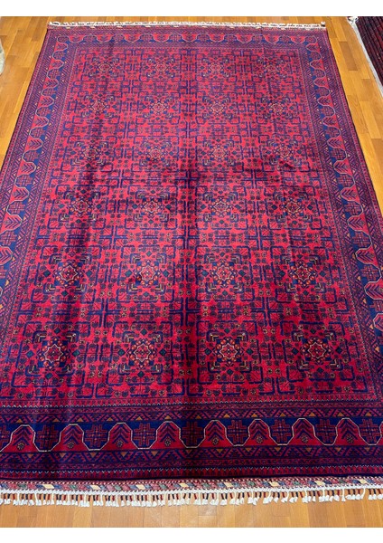 El Dokuma Afgan Halı Yıldız Desenli Bordo Mavi Renk 6 Metre Kare fiyatları
