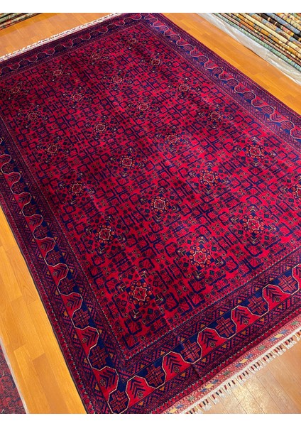 El Dokuma Afgan Halı Yıldız Desenli Bordo Mavi Renk 6 Metre Kare modelleri