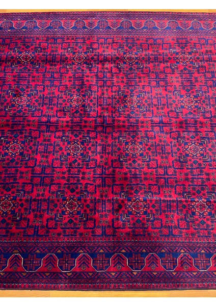 El Dokuma Afgan Halı Yıldız Desenli Bordo Mavi Renk 6 Metre Kare fırsatları