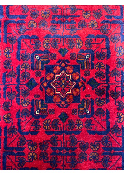 El Dokuma Afgan Halı Yıldız Desenli Bordo Mavi Renk 6 Metre Kare indirimleri