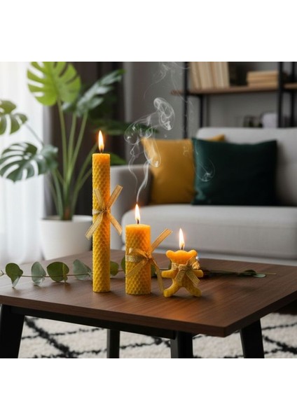 4107 El Yapımı 3'lü Set Doğal Balmumu - 20 cm / 9 cm / 6 cm