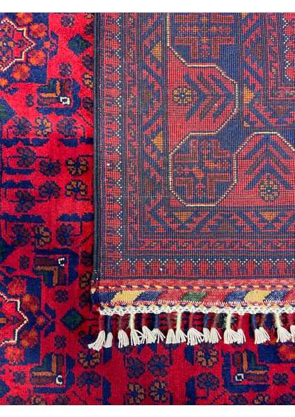 El Dokuma Afgan Halı Yıldız Desenli Bordo Mavi Renk 6 Metre Kare