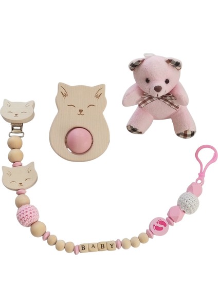 Yenidoğan Kız Bebek Isimli Emzik Askısı ve Müslin Önlük Hediye Seti modelleri