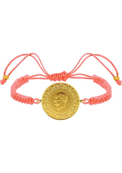 22 Ayar Yeni Tam Altın Açık Pembe Renkli Ipli Bileklik modelleri