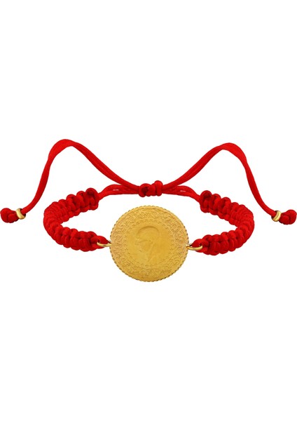 22 Ayar Yeni Yarım Altın Kırmızı Renkli Ipli Bileklik modelleri